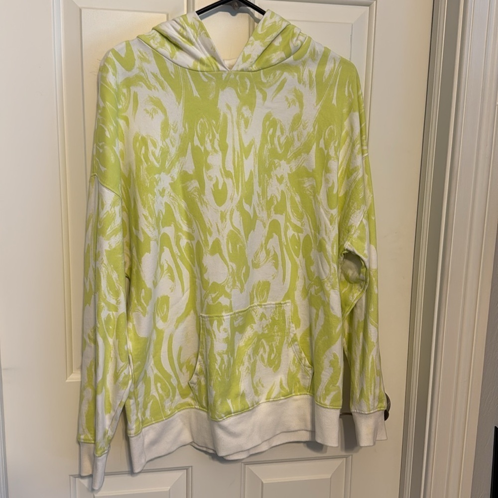 BP Hoodie Sweatshirt Cream Green Brush Stroke Marble Casual Oversized Sz M